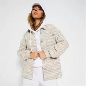 I Saw It First Houndstooth Button Up Shacket - Brown