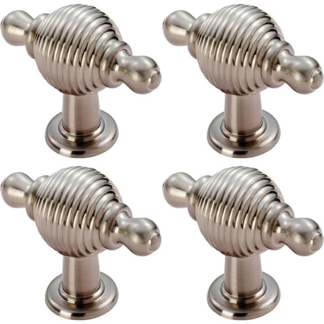 Loops 4x Reeded Beehive Style Cabinet Door Knob with Finials 26mm Dia Rose Nickel Metallics unisex