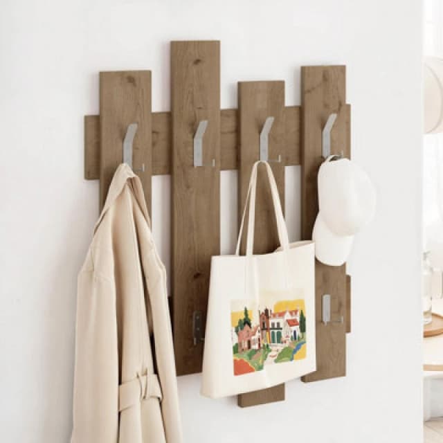 Decortie Wave Modern Wall-Mounted Coat Hanger With 8 Hooks Natural Oak 69 Width