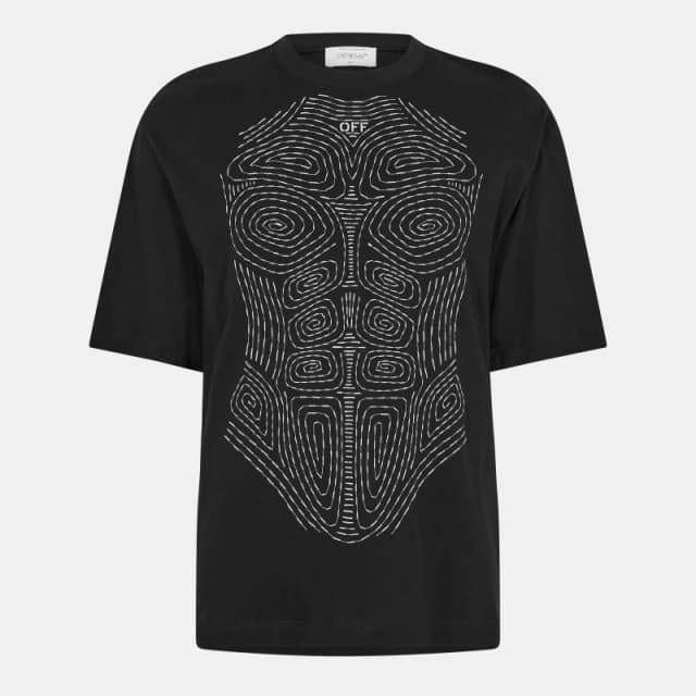 Off White Mens Stitch Short Sleeve Contrast Stitch T-Shirt Blk/Wht 1001 male XXS