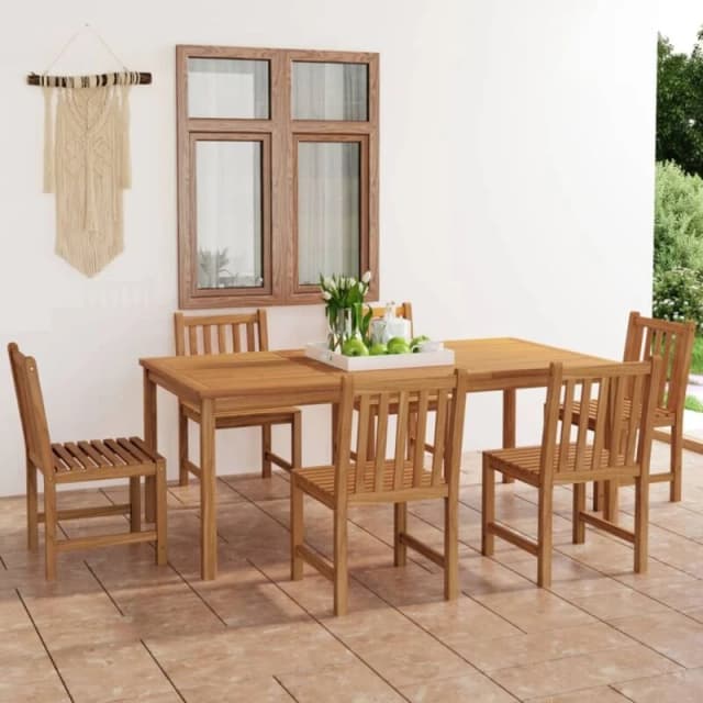 vidaXL 7 Piece Garden Dining Set Solid Teak Wood, Brown 3059945
