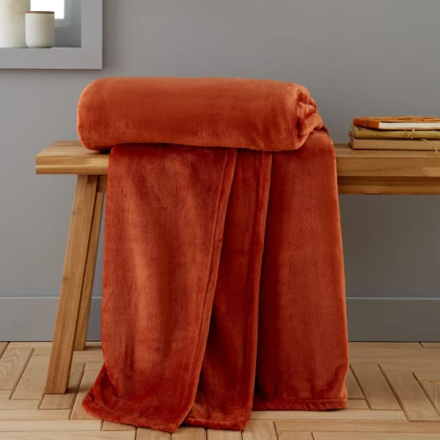Catherine Lansfield Raschel Velvet Touch 200cm x 240cm Throw Burnt Orange