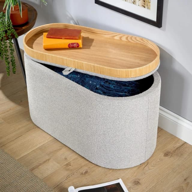 Home Source Merida Grey Storage Ottoman With Reversible Tray Top Lid