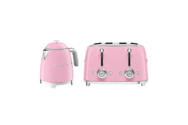 Smeg Mini Kettle & Toaster Set, 0.8L, 4 Slice, 2000W, Pink, KLF05PKUK/TSF03PKUK in Pink Pink Unisex
