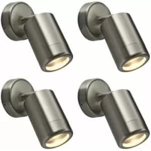 Loops - 4 pack Adjustable IP65 Wall Spotlight - 7W LED GU10 - Brushed Stainless Steel