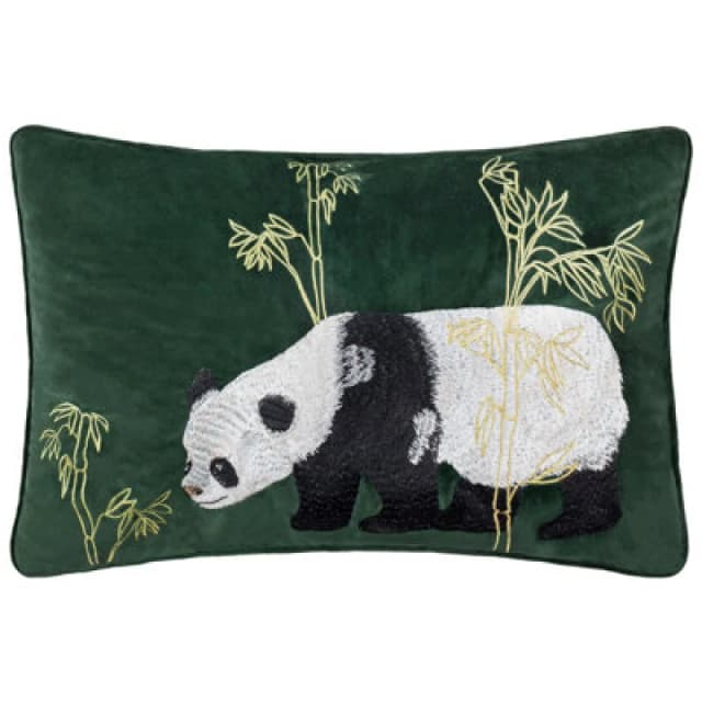 Paoletti Paoletti Chuan Tranquil Panda Velvet Cushion in Emerald Size: 40cm x 60cm Emerald 40cm x 60cm Unisex 5025532847300