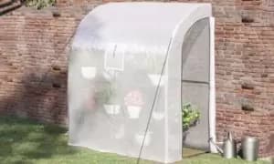 Walk-In Lean to Wall Greenhouse with Windows and Doors, White, Outsunny