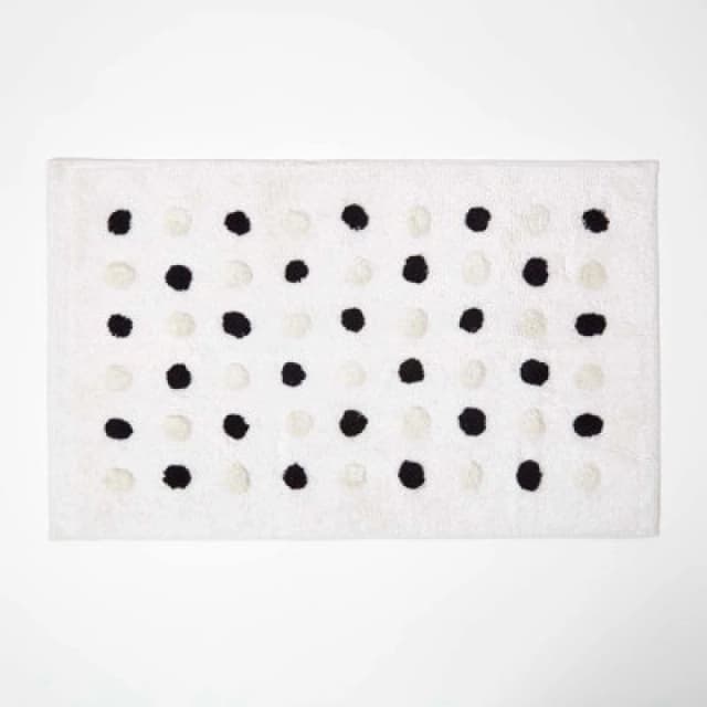 Homescapes 100% Cotton Bath Mat Tufted Polka Dot Design White