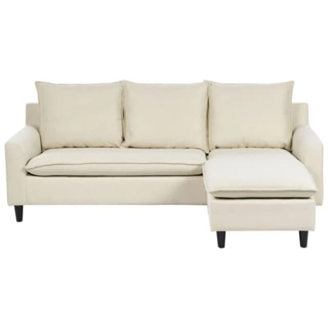 Beliani Corner Sofa 3 Seater Elvenes Fabric Light Beige Left Hand