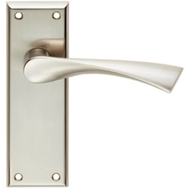 Loops PAIR Angular Lever on Latch Backplate Door Handle 150 x 50mm Satin Nickel Metallics
