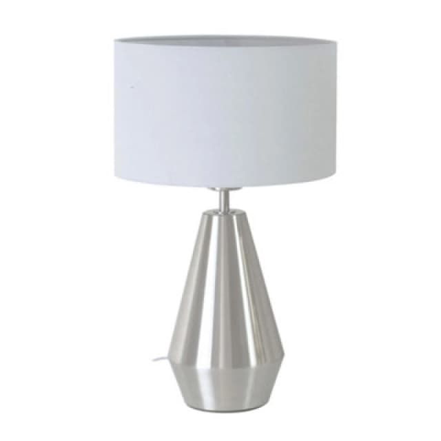 ValueLights Jax Brushed Chrome Dimmable Touch Table Lamp with Fabric Drum Shade & LED Bulb Grey