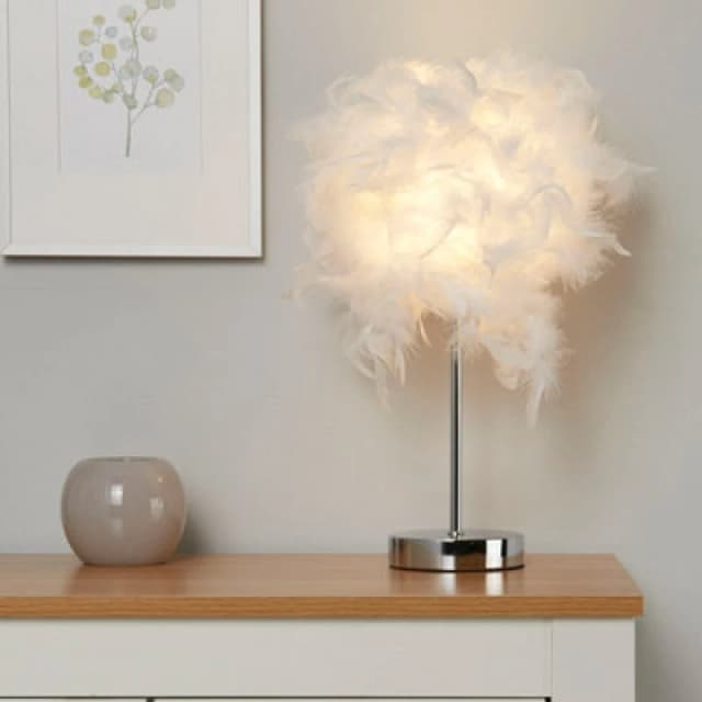 Lighting Collection Feather Table Lamp White, Silver 701853