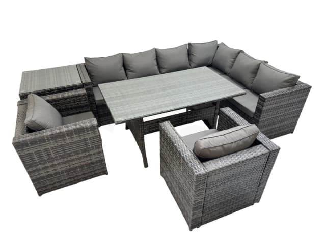 Fimous 8 Seater Patio Dining Corner Sofa Sets with 2 Chairs Side Table in Dark Grey Dark Grey Unisex