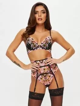 Ann Summers Suspenders Wildflower Waspie - Black, Size L, Women
