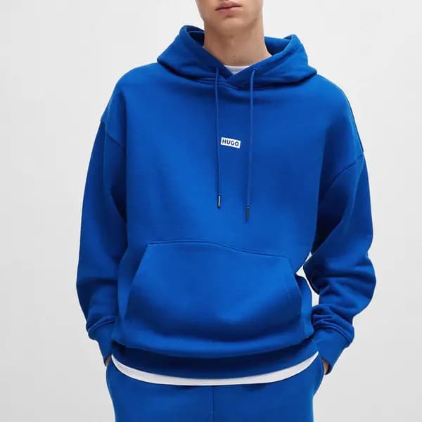 HUGO Blue Nazardo Cotton Hoodie - M Blue Hoodies and Sweatshirts male 50510724-493 M
