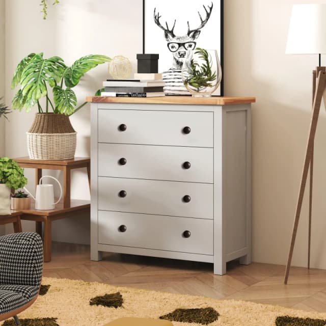 Cabinet Bits Argenta 4 Drawer Chest of Drawers Brass Knob in Light Grey Light Grey Unisex