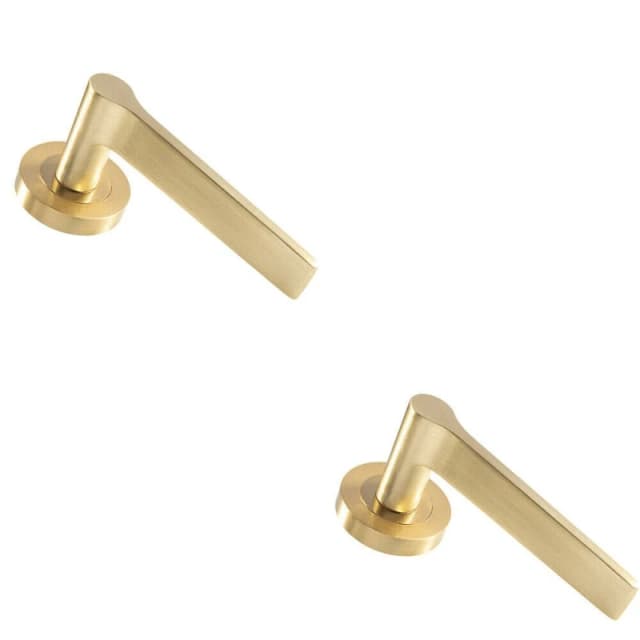 Loops 2x PAIR Straight Rounded Handle on Round Rose Concealed Fix Satin Brass Metallics