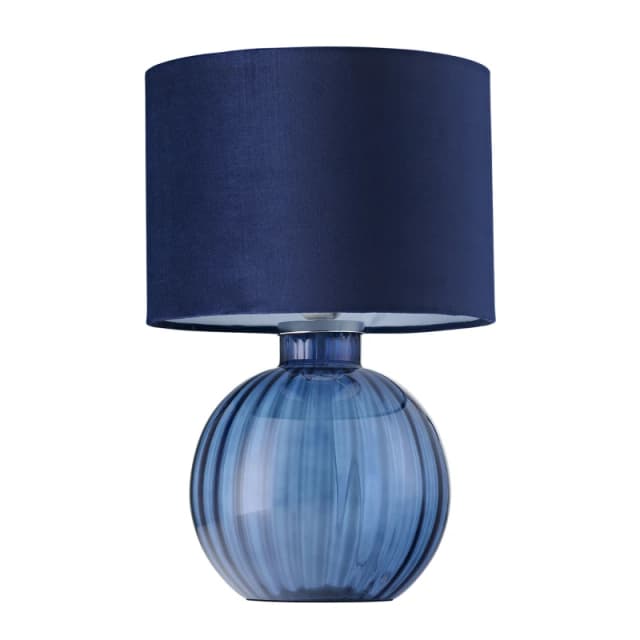 Happy Homewares Contemporary Ribbed Glass Table Lamp with Velvet Fabric Shade in Midnight Midnight Unisex