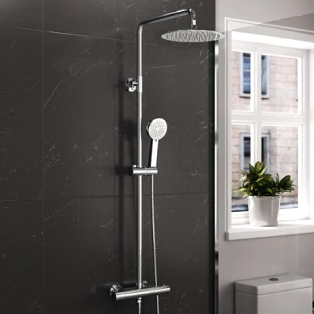 Nes Home Modern Round Exposed Thermostatic Mixer Shower Set With Shower Head And Handheld