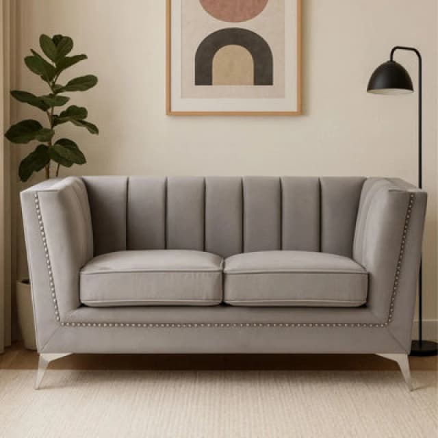 Orsina Hansa Two Seat Grey Velvet Sofa