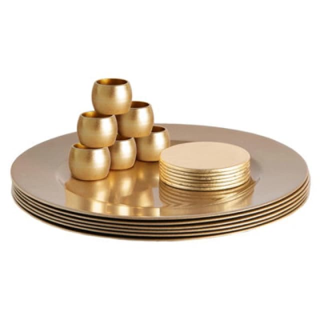 Argon Tableware 18Pc Metallic Charger Plates Set - Gold - Reusable Dining Table Setting Plates For Christmas Party Celebrations