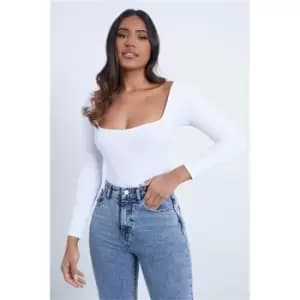 I Saw It First White Ribbed Square Neck Bodysuit - White