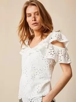 Mint Velvet Mint Velvet Shell Broderie Cold Shoulder Top, Ivory Size M Women