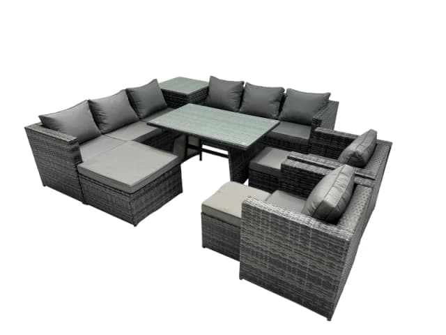 Fimous Garden Rattan Furniture Set 11 Seater with 3 Stool Side Table in Dark Grey Dark Grey Unisex