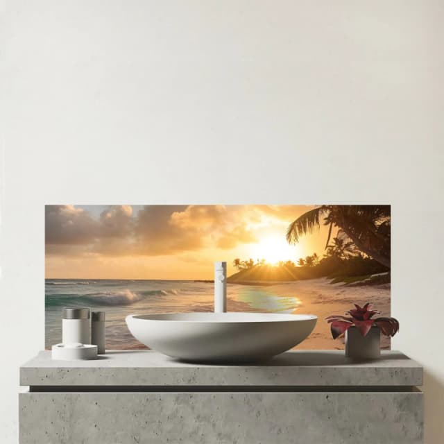 Warren Reed - Designer Sunrise In Paradise Glass Bathroom Splashback Multicolor Unisex