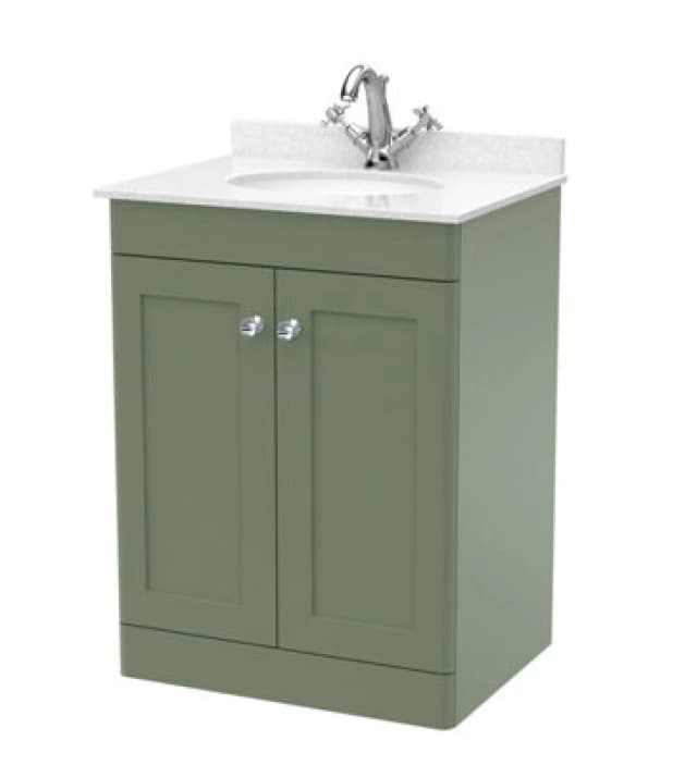Nuie Classique Floor Standing 2 Door Vanity Unit & 1 Tap Hole Marble Top With White Oval Basin