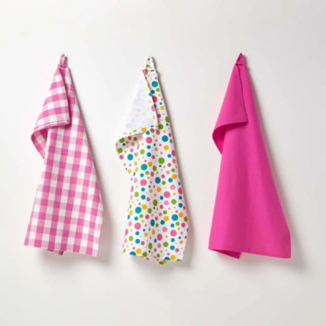 Homescapes Multi Colour Polka Dot Cotton Tea Towels Set Of Three Multi unisex