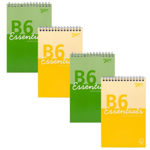 Pukka Pads Pukka Pad Essentials B6 Shorthand Notebook Pack Of 4 Top Wire-Bound Notepads In Assorted Green & Yellow 160 Pages, 80 Sheets Of