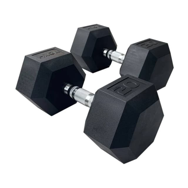 HXGN 2 x 20kg Pro Hex Dumbbells (Pair) in Black Unisex 20kg