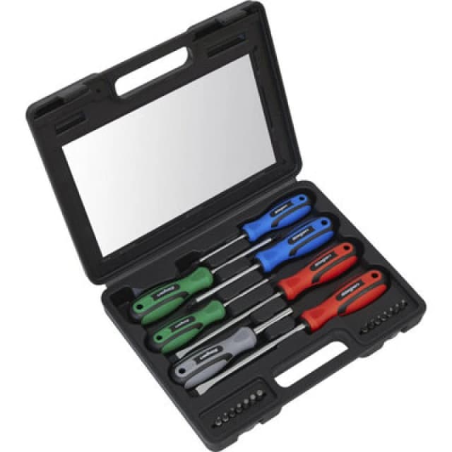 Loops 21 PACK Premium Soft Grip Handle Screwdriver Set & Case - Slotted POZI Magnetic Multi