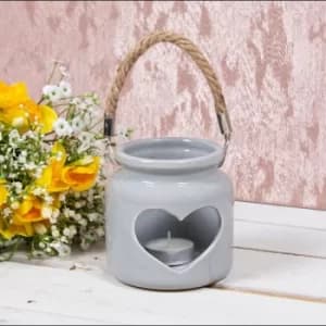 Heart Ceramic Candle Holder Grey 10Cm By Lesser & Pavey