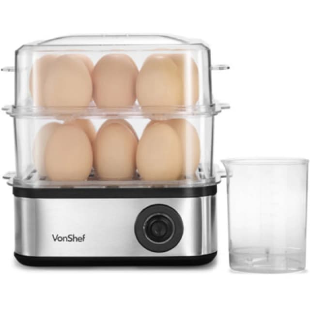 Vonshef Egg Boiler And Poacher, Electric Egg Cooker & Omelette Maker 3 In 1 For 16 Boiled Eggs, 500W, Auto Shut Off, Transparent