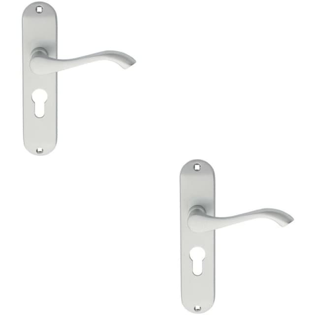 Loops 2x PAIR Curved Handle on Chamfered Euro Lock Backplate 180 x 40mm Satin Chrome Multi
