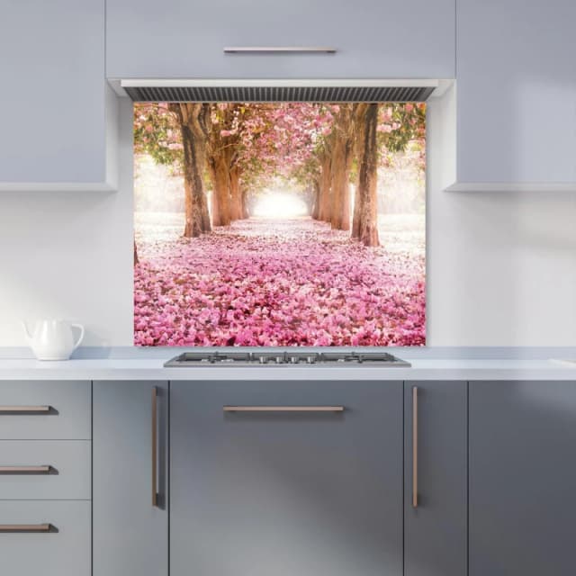 Warren Reed - Designer Pink Flower Tree Tunnel Kitchen Splashback Size: 700mm x 650mm Pink Unisex 700mm x 650mm