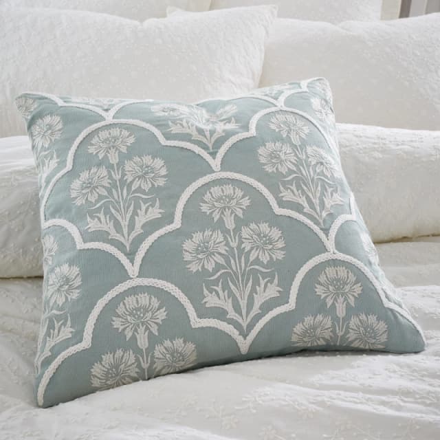 Bianca 'Provence Floral' Cotton Filled Cushion Duck Egg Blue unisex