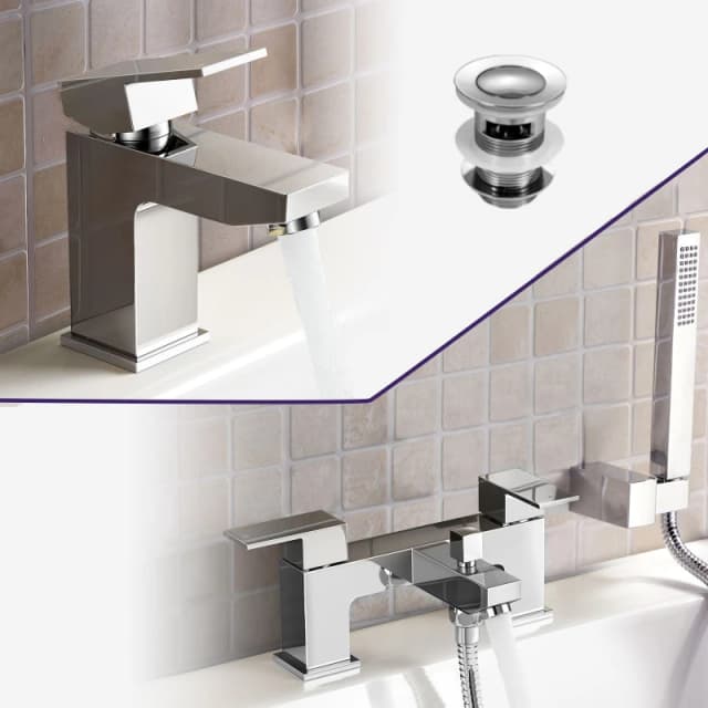 Nes Home Chrome Bathroom Basin Mixer Tap Bath Shower Mixer Tap & Waste in Silver Silver Unisex
