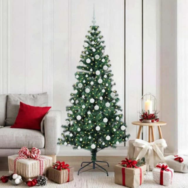 vidaXL Artificial Pre-lit Christmas Tree with White Balls Green 180cm PVC and Metal, Green 3396765
