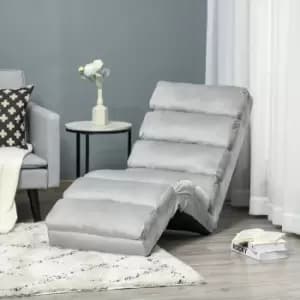 Homcom Adjustable Floor Chaise Recliner Light Grey Faux Suede