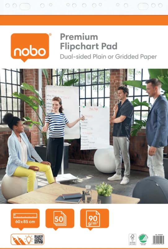 Nobo Premium Flipchart Pad 60x85cm, Dual-Sided Plain or Gridded Paper, ACCO1915657