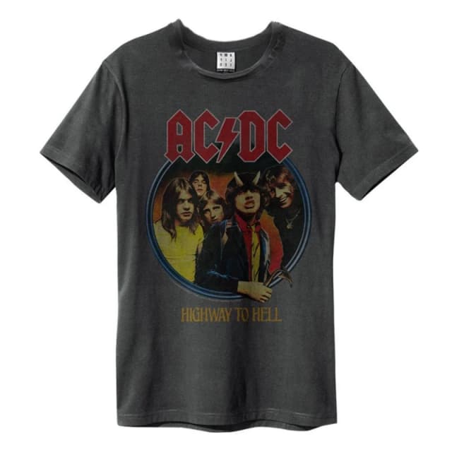 Amplified Amplified Men Highway To Hell AC DC Vintage T-Shirt in Charcoal Size: Small Charcoal S Male 5063470090112