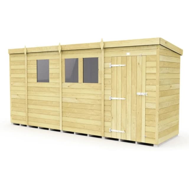 Buttercup Farm 13 x 4 Feet Pent Shed - Single Door W/ Windows - L118 x W387 x H201cm in Brown Brown Unisex