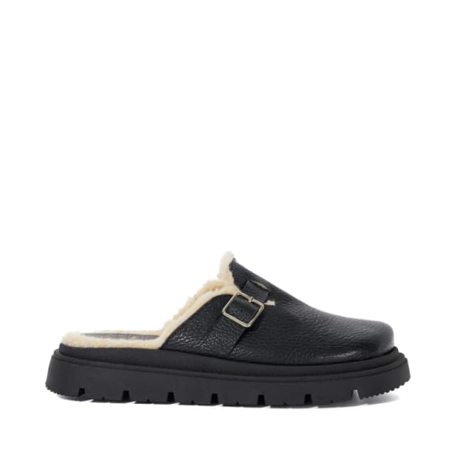 Dune London Gene Leather Faux Shearling Lined Clogs Black female UK 5