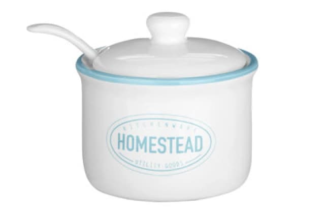Premier Housewares Homestead Sugar Pot With Lid And Spoon White