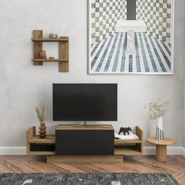Decorotika Modern Bahara TV Stand With Shelves Oud And Black