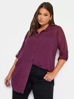 Yours Check Turn Back Sleeve Shirt, Purple, Size 16, Women