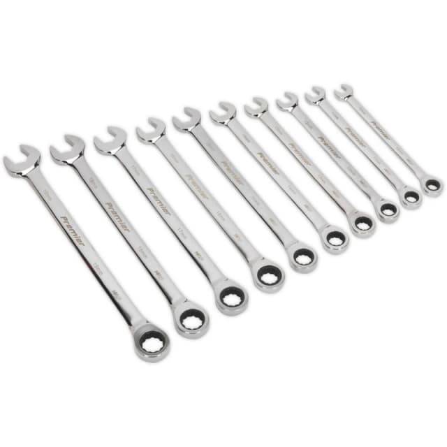 Loops 10pc EXTRA LONG Combination Hand Spanner Set - 10mm - 19mm 12 Point Slim Handle Multi